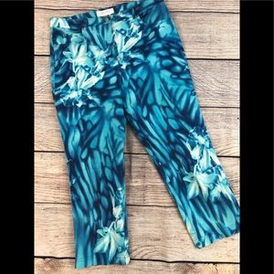 Escada 44 US 8 abstract blue floral pants cropped